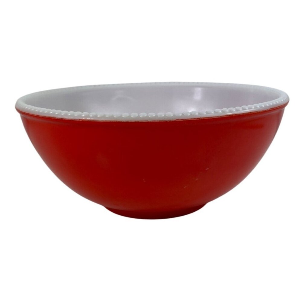 McKee Beaded Edge Milk Glass Red/Orange Large Mixing Bowl 11.25"